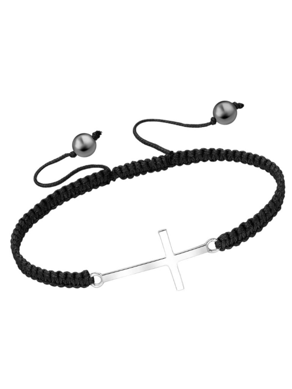925 Sterling Silver Sideways Cross with Adjustable Thread Bracelet